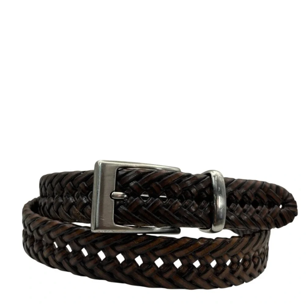 Dockers Mens Braided Leather Belt Brown Mahogany Woven 40/100 11DK04SS